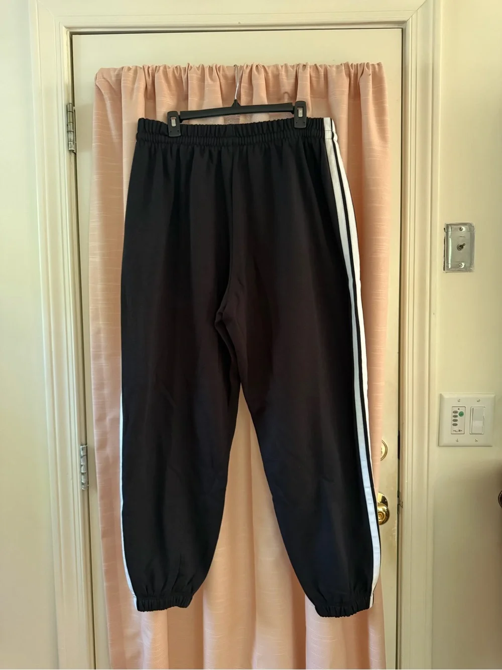 Black Track Pants with White Side Stripes